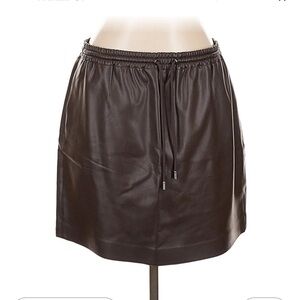 Theory Chocolate Brown Faux Leather Drawstring Mini Skirt NWT Size L